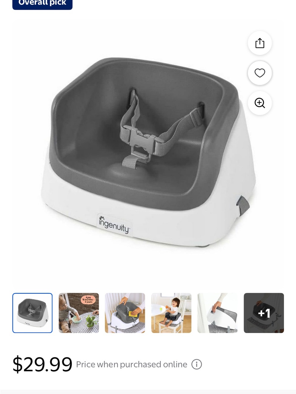 Ingenuity Gray Infant Booster Seat with Safety Strap